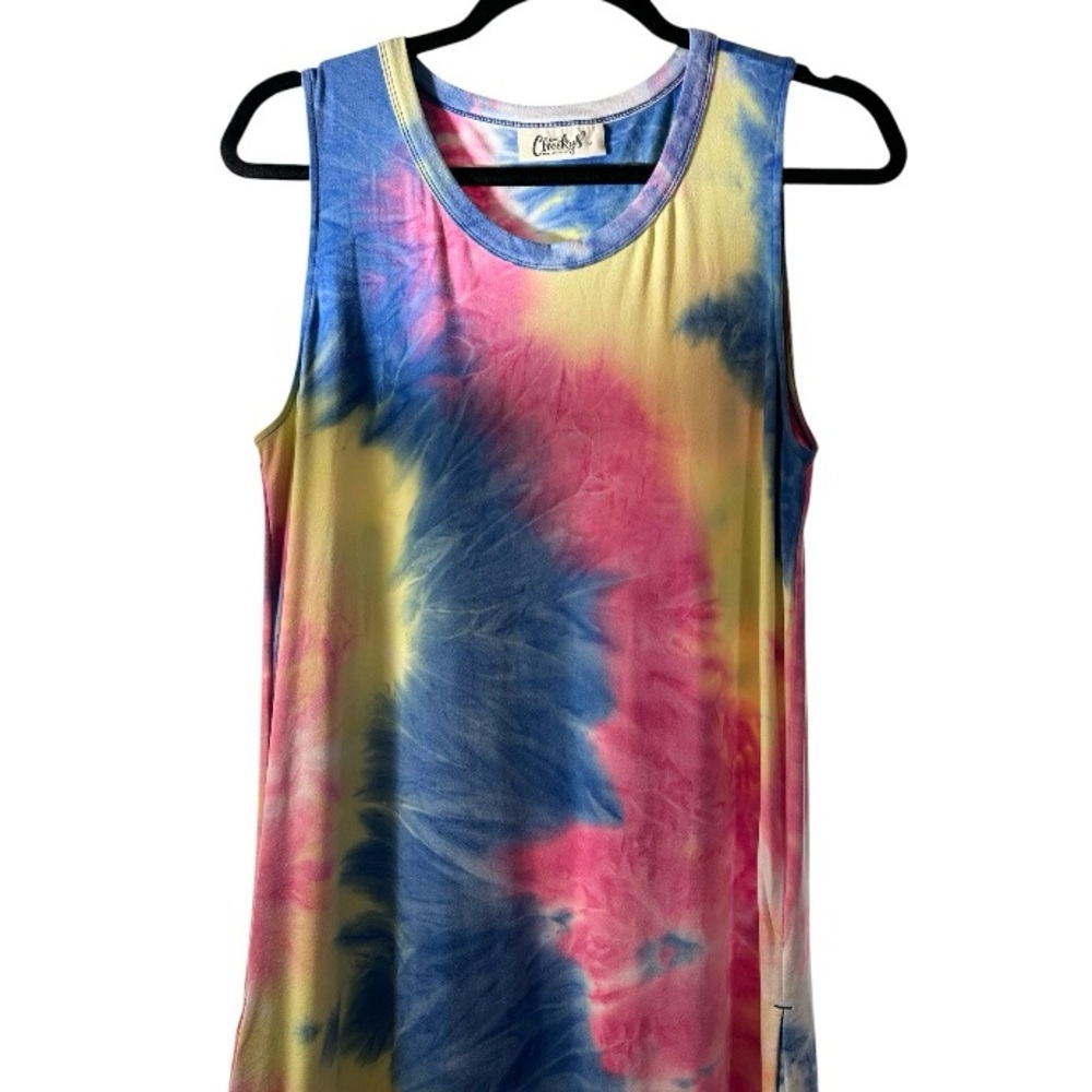 Born to Be Wild Tie Dye Sleeveless Stretchy Maxi Tank Dress Pockets Beach Boho M - Picture 2 of 5
